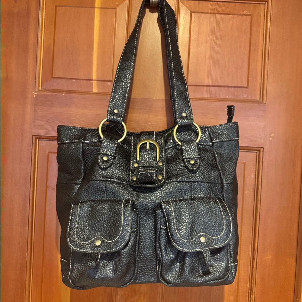 George Black Textured Shoulder Bag with Gold Details